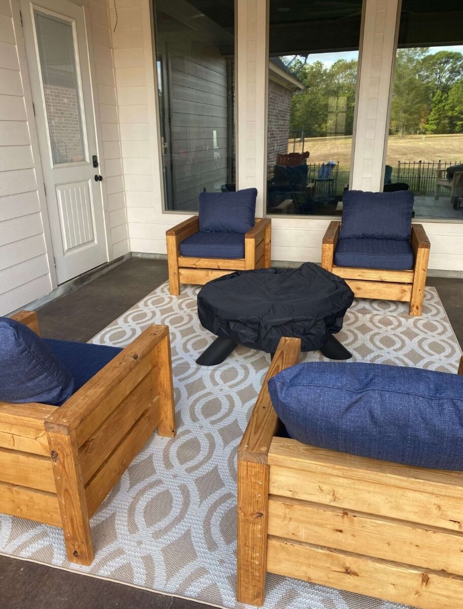 completed patio with chairs and fire pit