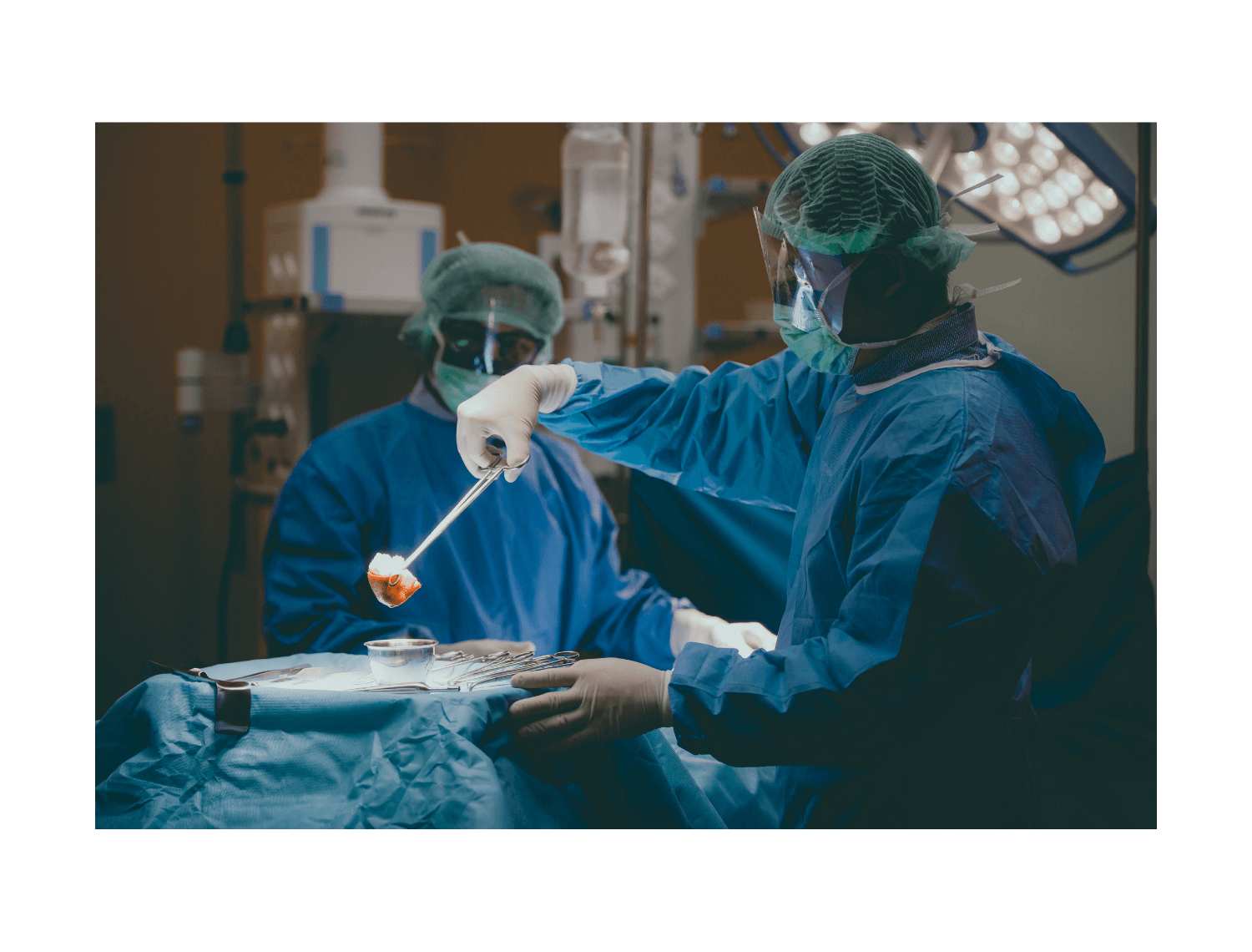 surgeons performing in an operating room with surgical tools and equipment
